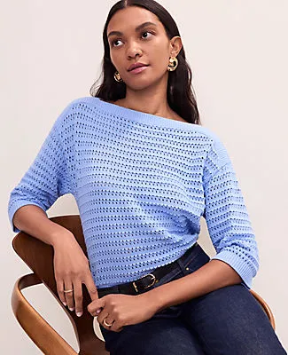 Ann Taylor Pointelle Boatneck Sweater sold by Ann Taylor