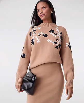 Ann Taylor Embroidered Floral Mock Neck Sweater sold by Ann Taylor