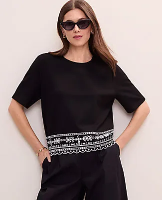Ann Taylor Petite Embroidered Crew Neck Top sold by Ann Taylor