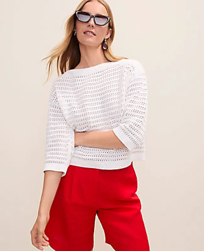 Ann Taylor Petite Pointelle Boatneck Sweater made by Ann Taylor
