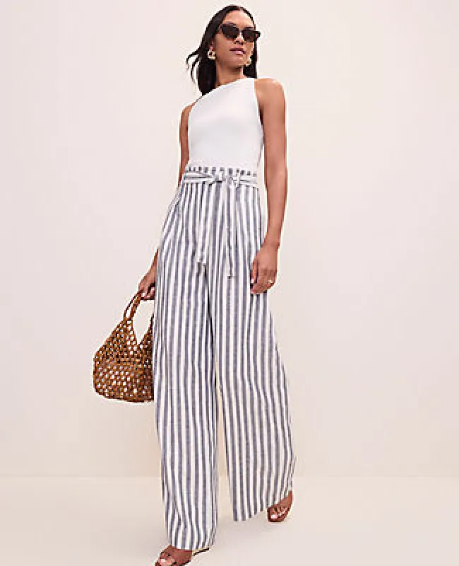 Ann Taylor The Striped Paperbag Waist Pant in Linen Blend made by Ann Taylor