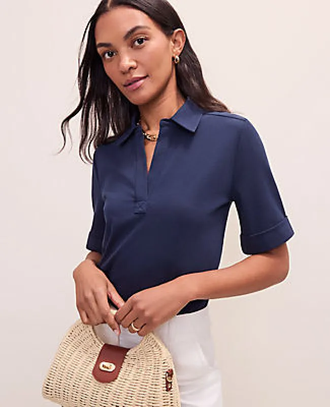 Ann Taylor Weekend Split Neck Polo Top made by Ann Taylor