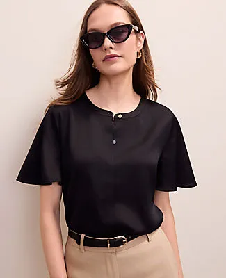 Ann Taylor Petite Flutter Sleeve Top in Satin sold by Ann Taylor