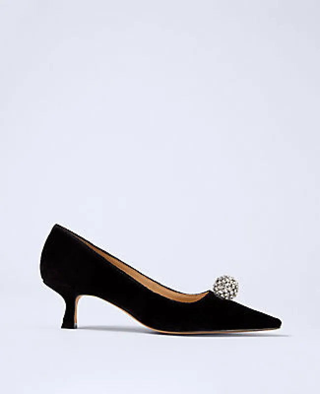 Ann Taylor Velvet Embellished Kitten Heel Pump made by Ann Taylor