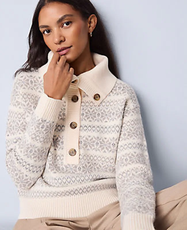 Ann Taylor Petite Weekend Fair Isle Polo Sweater made by Ann Taylor
