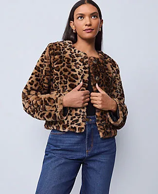 Ann Taylor Petite Weekend Faux Fur Animal Print Jacket sold by Ann Taylor