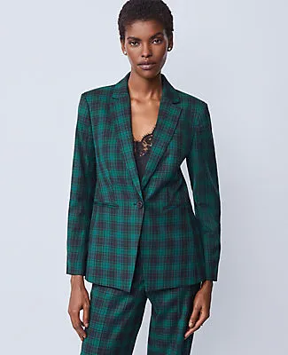 Ann Taylor The Petite Notched Single Button Blazer in Plaid sold by Ann Taylor