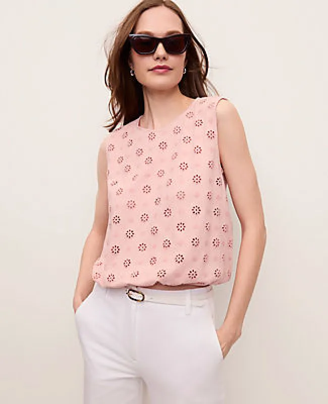 Ann Taylor Petite Eyelet Bubble Hem Top made by Ann Taylor