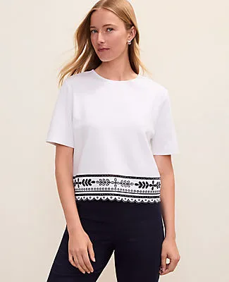 Ann Taylor Petite Embroidered Crew Neck Top sold by Ann Taylor