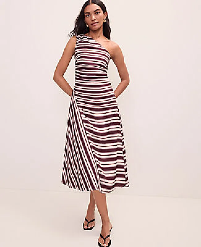 Ann Taylor Striped One-Shoulder Midi Dress made by Ann Taylor
