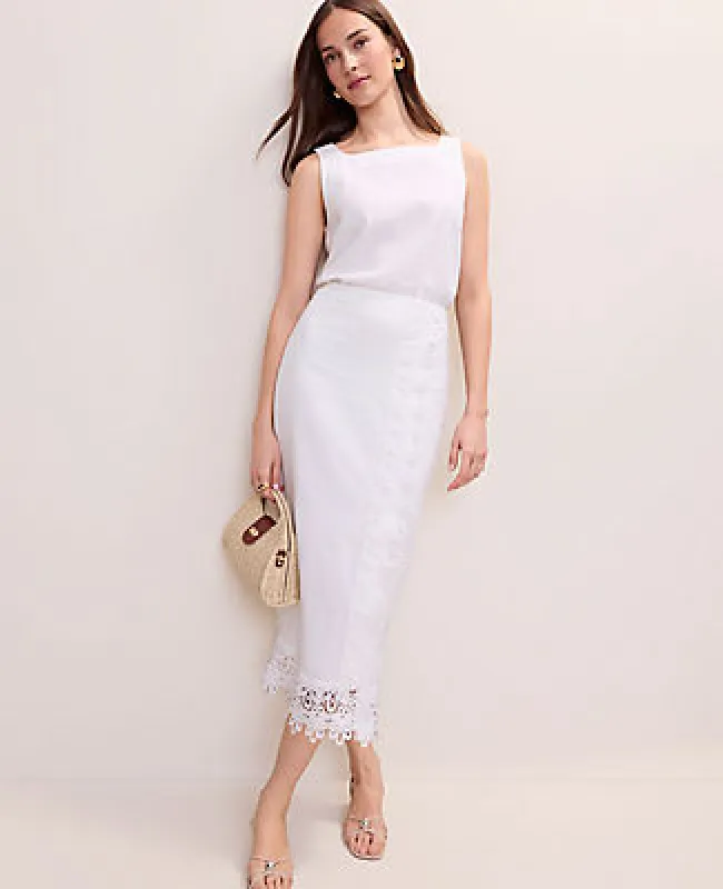 Ann Taylor Petite Wrap Midi Skirt in Linen Blend made by Ann Taylor