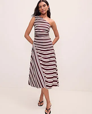 Ann Taylor Striped One-Shoulder Midi Dress sold by Ann Taylor