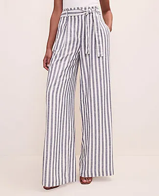 Ann Taylor The Striped Paperbag Waist Pant in Linen Blend sold by Ann Taylor product image thumbnail 2