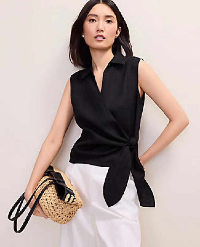 Ann Taylor Tie Waist Blouse in Linen made by Ann Taylor