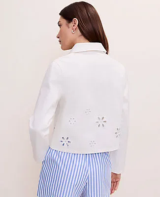 Ann Taylor Weekend Eyelet Cropped Denim Jacket sold by Ann Taylor product image thumbnail 2