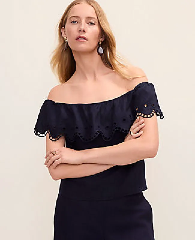 Ann Taylor Off-The-Shoulder Top in Linen Blend made by Ann Taylor
