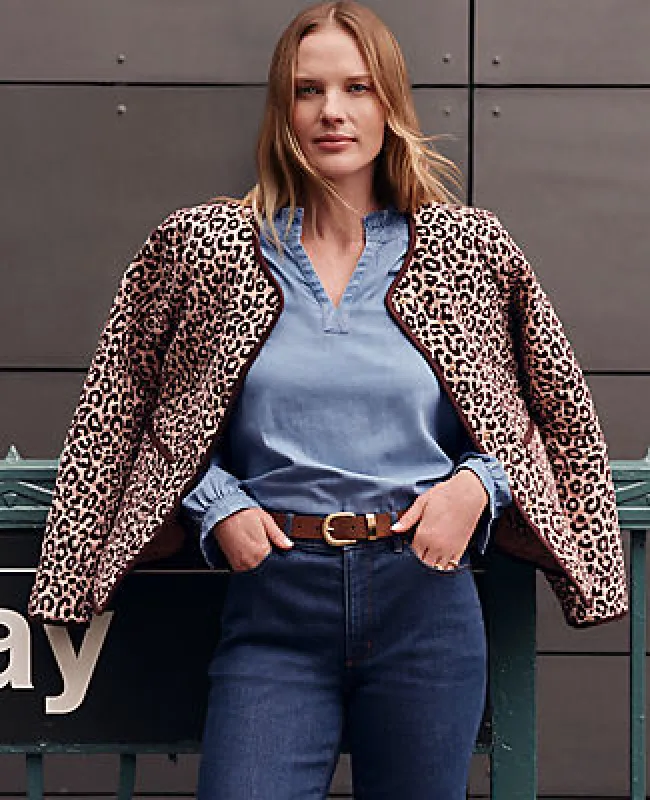 Ann Taylor Weekend Animal Print Quilted Jacket made by Ann Taylor