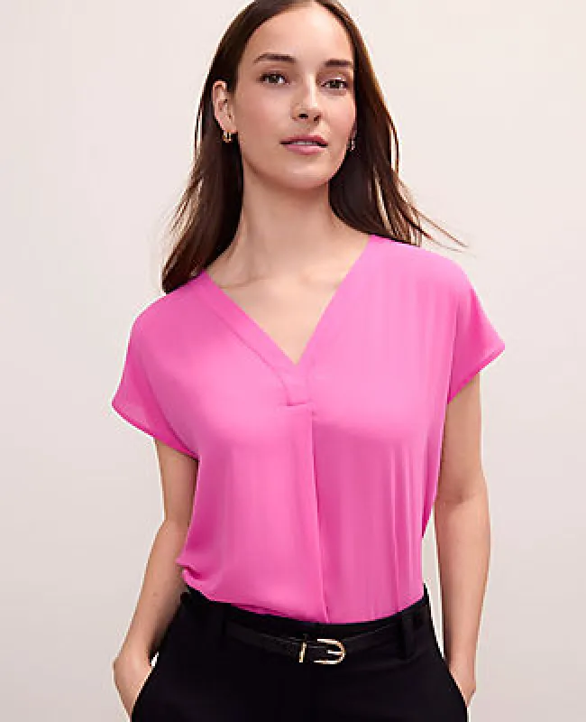 Ann Taylor Petite Mixed Media Pleat Front Top made by Ann Taylor