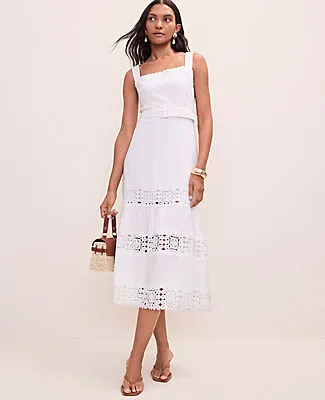 Ann Taylor Petite Tiered Midi Dress in Linen Blend sold by Ann Taylor