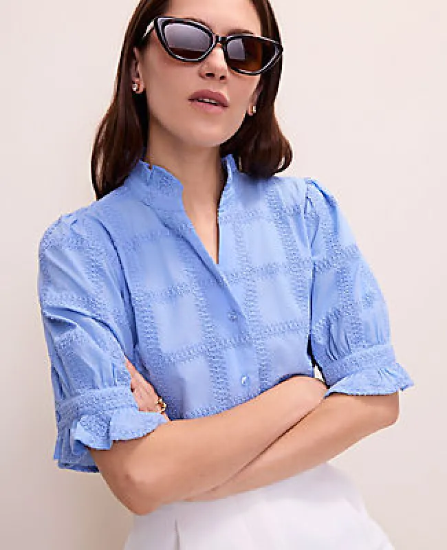 Ann Taylor Petite Crochet Ruffle Collar Blouse made by Ann Taylor