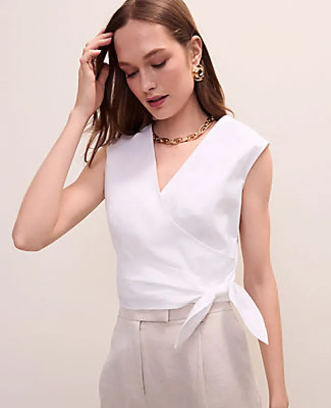 Ann Taylor Petite V-Neck Tie Waist Top made by Ann Taylor