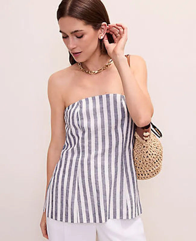 Ann Taylor Striped Strapless Top in Linen Blend made by Ann Taylor