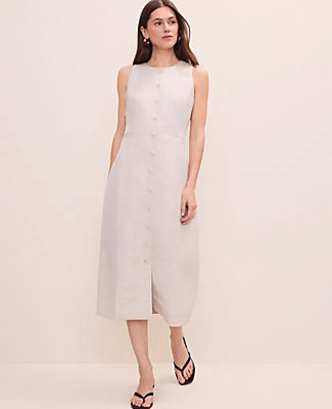 Ann Taylor Petite Button Midi Dress in Linen Blend made by Ann Taylor