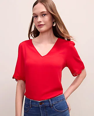 Ann Taylor Petite Embroidered Mixed Media Top sold by Ann Taylor
