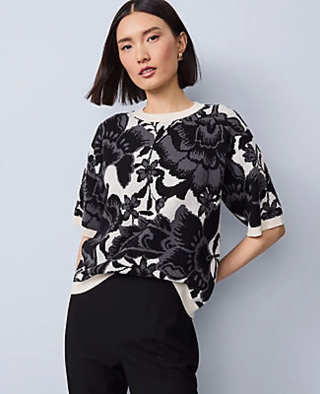 Ann Taylor Floral Jacquard Sweater Tee made by Ann Taylor