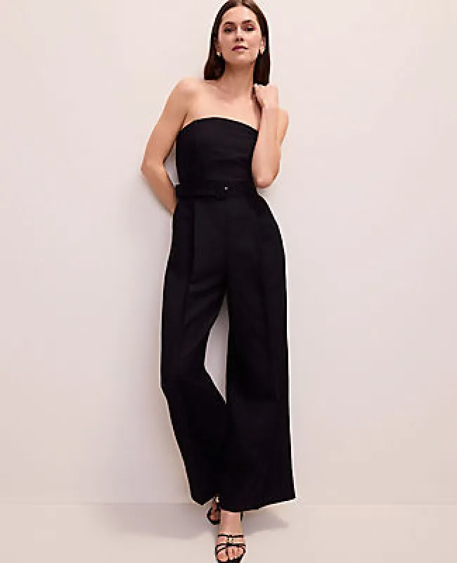 Ann Taylor Belted Strapless Jumpsuit in Linen Blend made by Ann Taylor