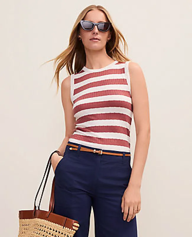 Ann Taylor Weekend Striped Pointelle Tank made by Ann Taylor
