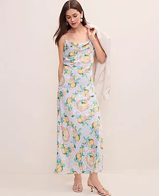 Ann Taylor Lemon Print Cowl Neck Slip Dress in Satin sold by Ann Taylor product image thumbnail 3