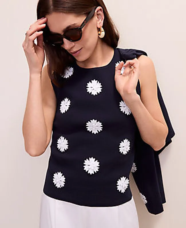 Ann Taylor Petite Floral Appliqué Sweater Shell Top made by Ann Taylor