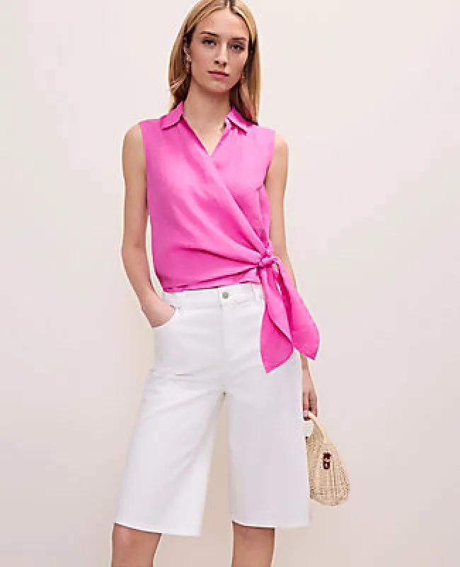 Ann Taylor Tie Waist Blouse in Linen made by Ann Taylor