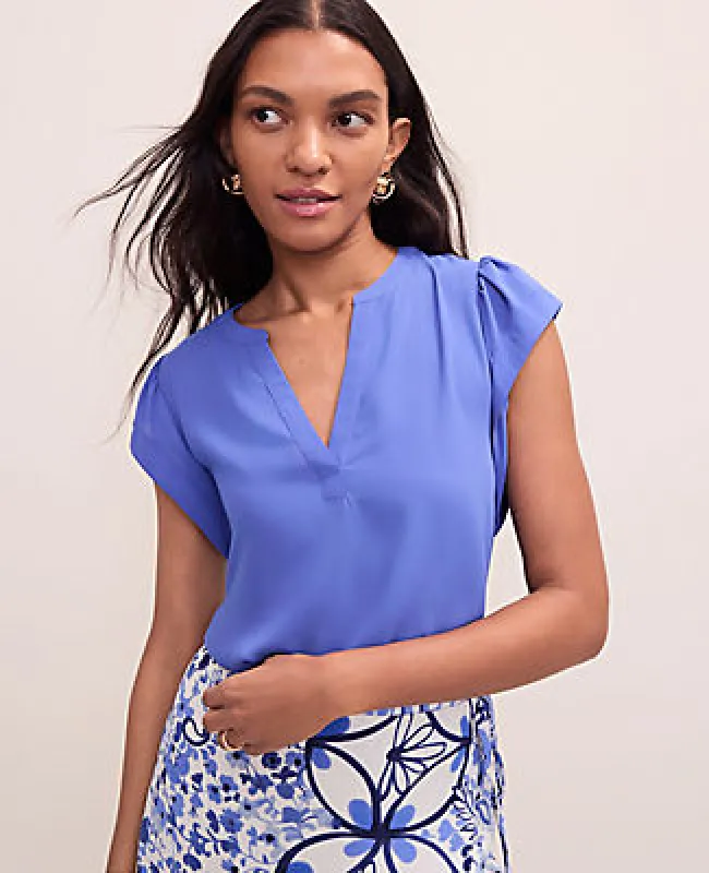 Ann Taylor Petite Mixed Media Flutter Sleeve Top made by Ann Taylor