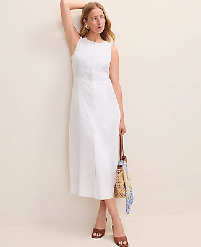 Ann Taylor Petite Button Midi Dress in Linen Blend made by Ann Taylor