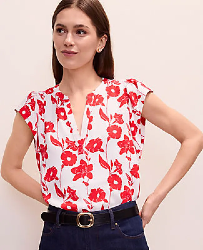Ann Taylor Mixed Media Floral Flutter Sleeve Top made by Ann Taylor