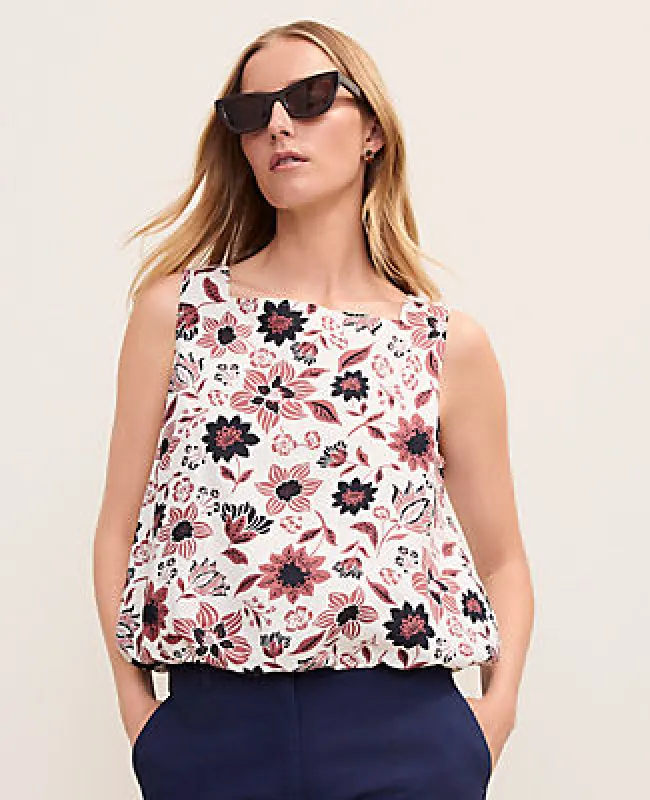 Ann Taylor Petite Weekend Floral Tank Top in Linen Blend made by Ann Taylor