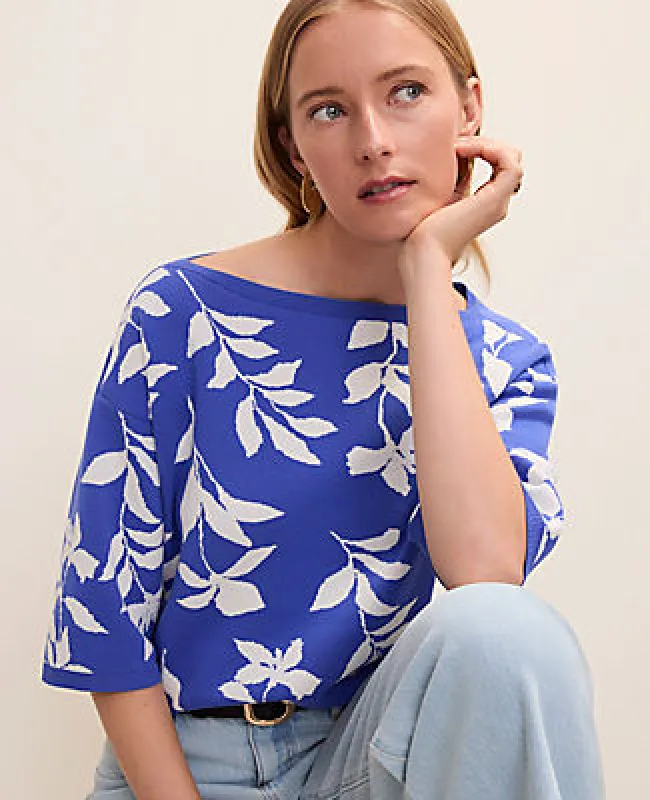 Ann Taylor Petite Floral Jacquard Boatneck Sweater made by Ann Taylor