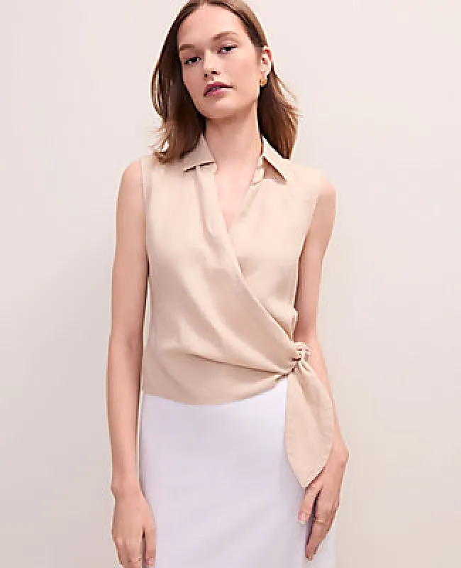 Ann Taylor Tie Waist Blouse in Linen made by Ann Taylor
