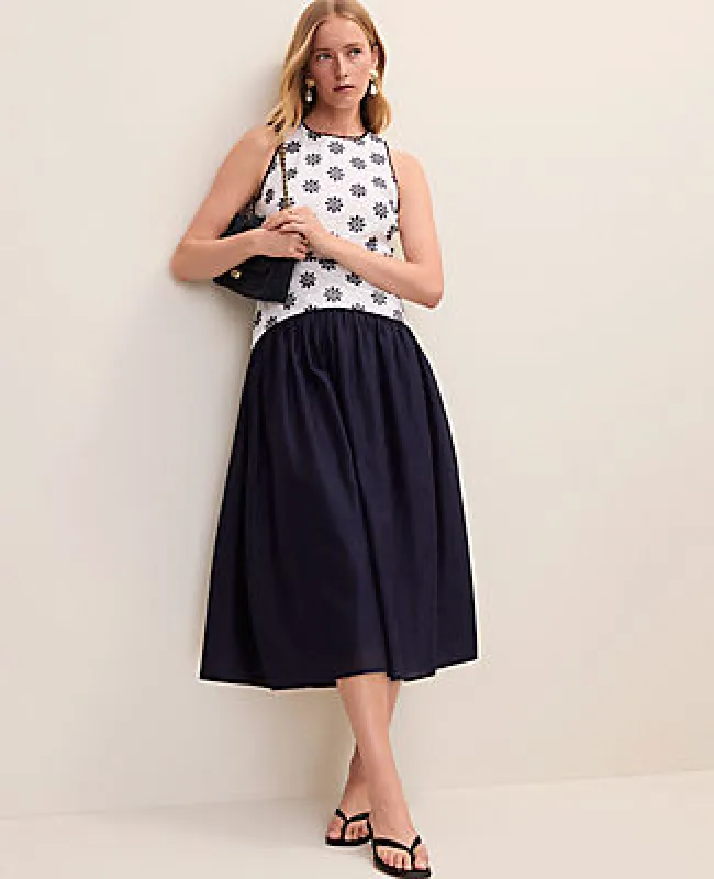 Ann Taylor Petite Eyelet Crew Neck Midi Dress made by Ann Taylor