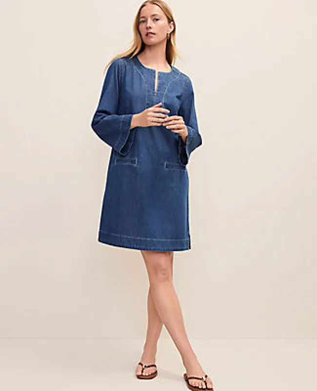Ann Taylor Weekend Split Collar Denim Shift Dress made by Ann Taylor