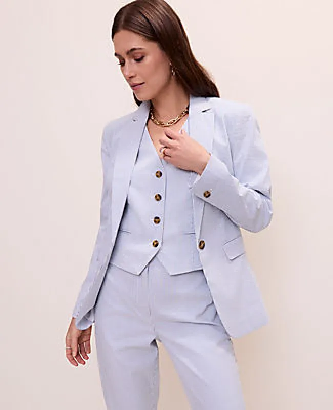 Ann Taylor The Petite Striped Long One Button Blazer made by Ann Taylor