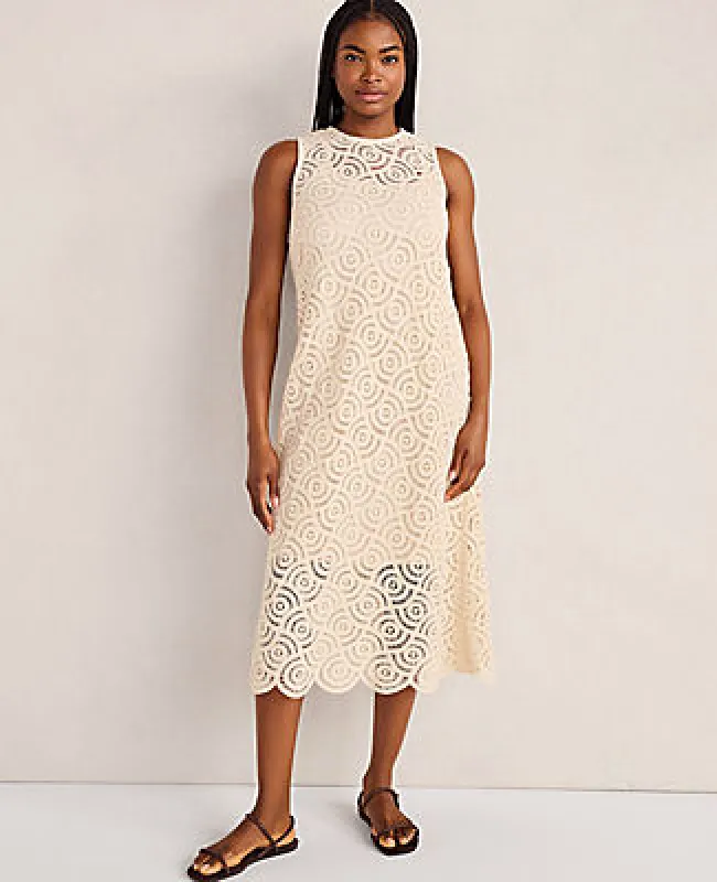 Ann Taylor Haven Well Within Cotton Crochet Scalloped Midi Dress made by Ann Taylor