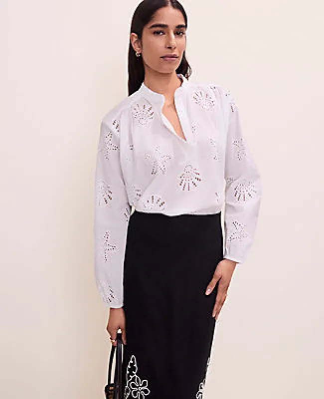 Ann Taylor Petite Eyelet V-Neck Popover Top made by Ann Taylor