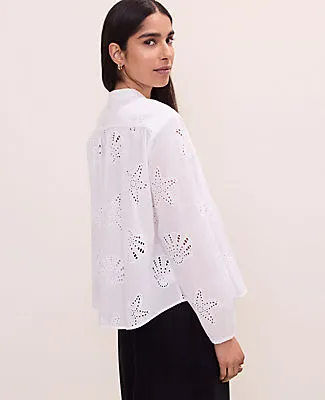 Ann Taylor Petite Eyelet V-Neck Popover Top sold by Ann Taylor product image thumbnail 2