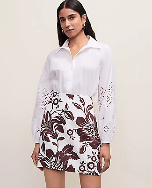 Ann Taylor Floral A-Line Skirt in Linen Blend made by Ann Taylor