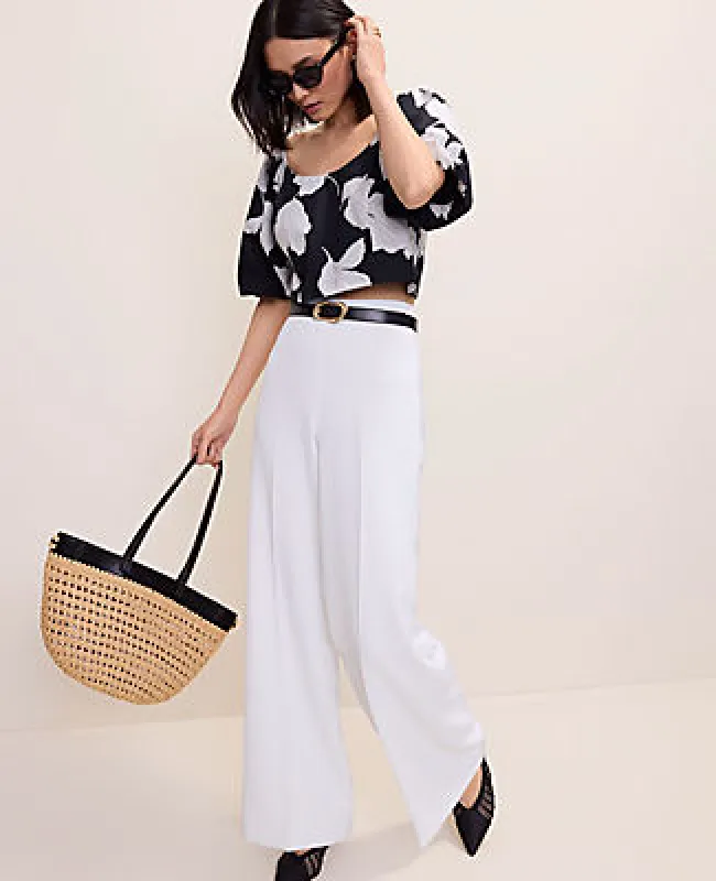 Ann Taylor The Petite Side Zip Wide-Leg Pant in Fluid Crepe made by Ann Taylor