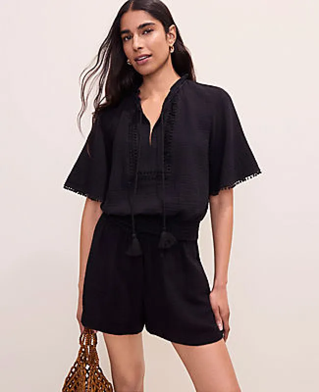 Ann Taylor Smocked Bobble Trim Blouse made by Ann Taylor
