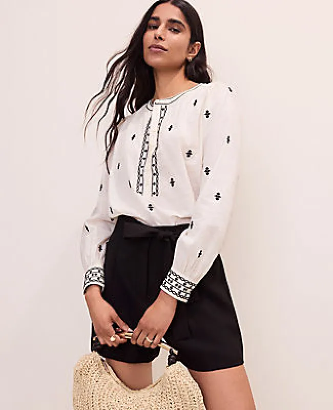 Ann Taylor Embroidered Split Neck Blouse made by Ann Taylor
